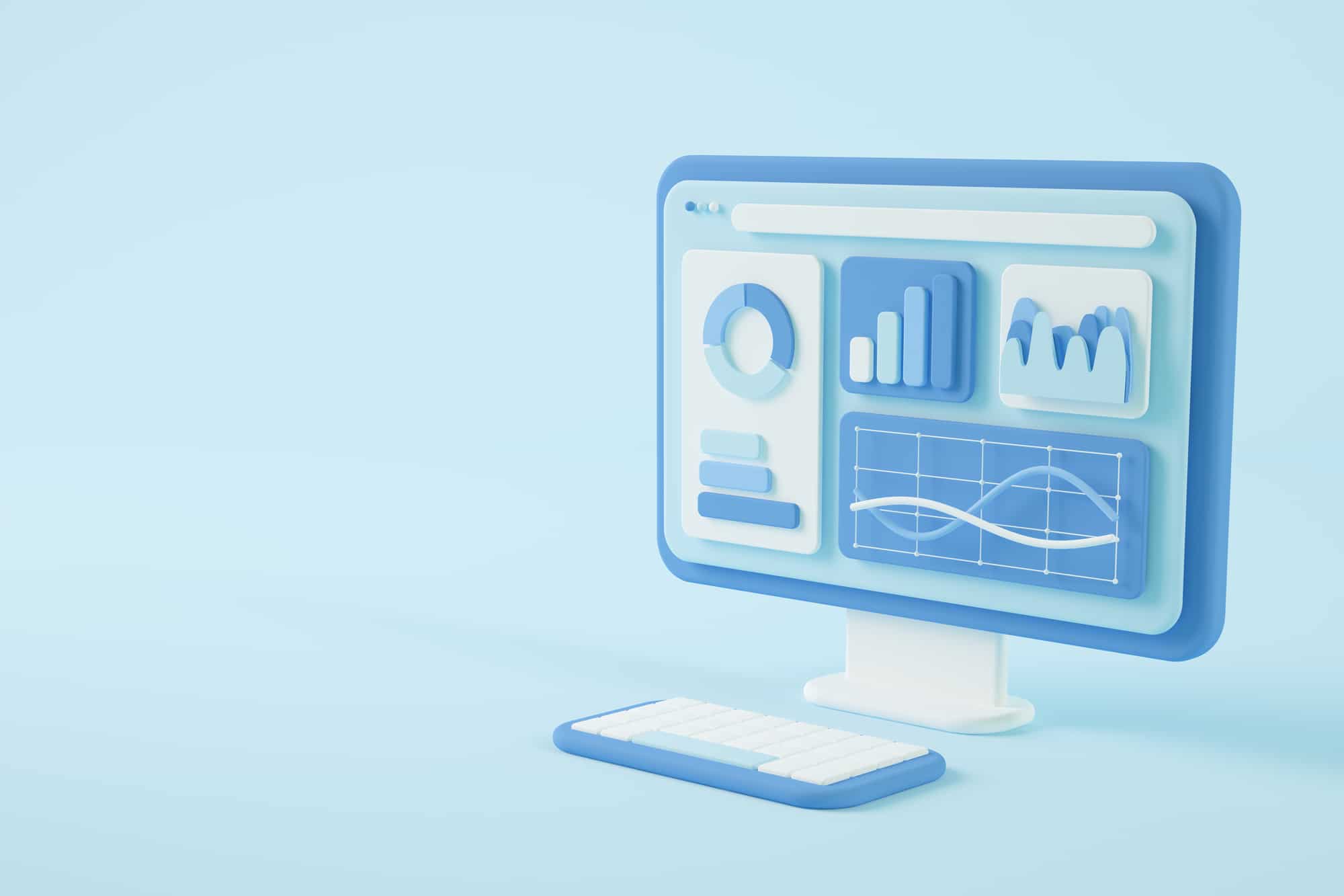 Data on screen 3d rendering concept