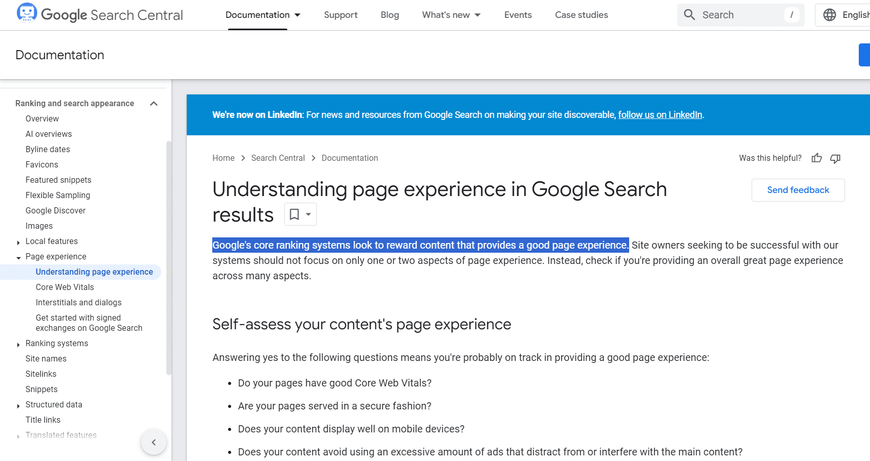 Google core web vitals